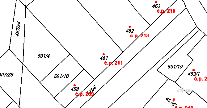 Olbramovice 211 na parcele st. 461 v KÚ Olbramovice u Moravského Krumlova, Katastrální mapa