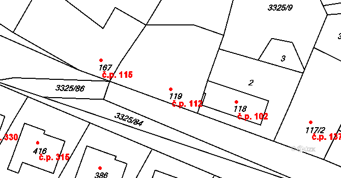 Višňové 112 na parcele st. 119 v KÚ Višňové, Katastrální mapa