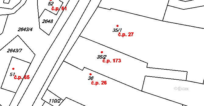 Lipník nad Bečvou VI-Loučka 173, Lipník nad Bečvou na parcele st. 35/2 v KÚ Loučka, Katastrální mapa