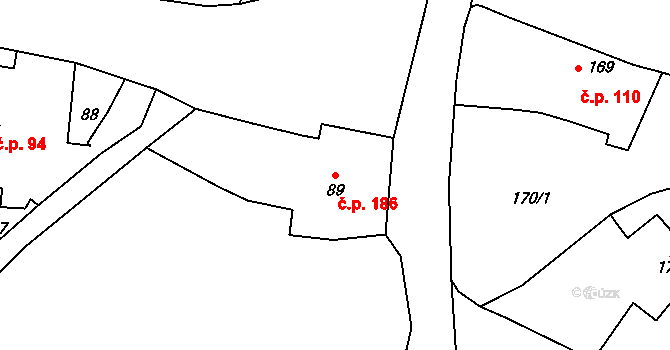 Kaňk 186, Kutná Hora na parcele st. 89 v KÚ Kaňk, Katastrální mapa