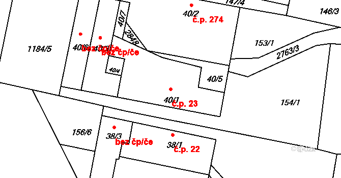 Štěpánovice 23 na parcele st. 40/1 v KÚ Štěpánovice u Českých Budějovic, Katastrální mapa