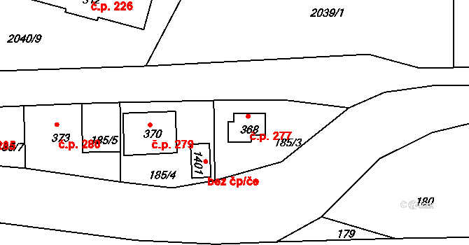Hroznětín 277 na parcele st. 368 v KÚ Hroznětín, Katastrální mapa