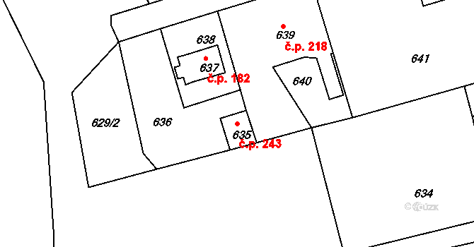 Rýnovice 243, Jablonec nad Nisou na parcele st. 635 v KÚ Rýnovice, Katastrální mapa