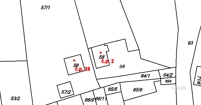 Sasov 2, Jihlava na parcele st. 58 v KÚ Sasov, Katastrální mapa