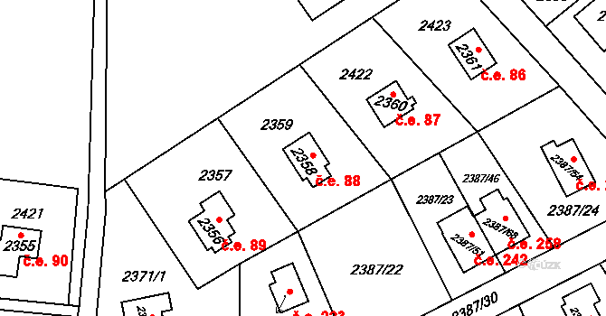 Sadská 88 na parcele st. 2358 v KÚ Sadská, Katastrální mapa