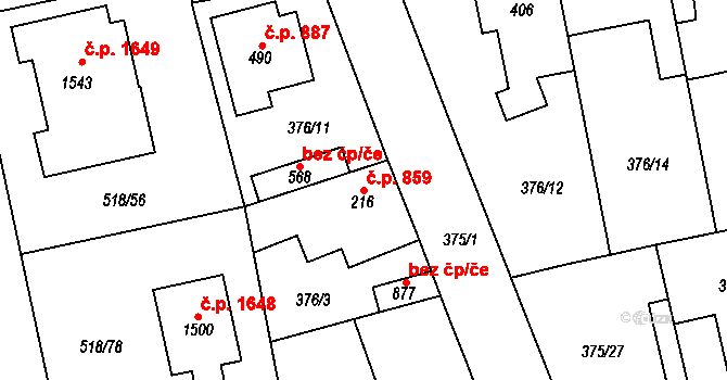 Hostivice 859 na parcele st. 216 v KÚ Litovice, Katastrální mapa