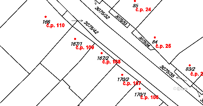 Věteřov 108 na parcele st. 167/2 v KÚ Věteřov, Katastrální mapa
