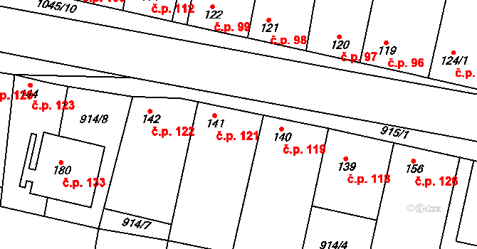 Libovice 121 na parcele st. 141 v KÚ Libovice u Slaného, Katastrální mapa