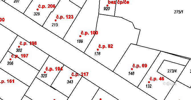 Humny 82, Pchery na parcele st. 176 v KÚ Pchery, Katastrální mapa