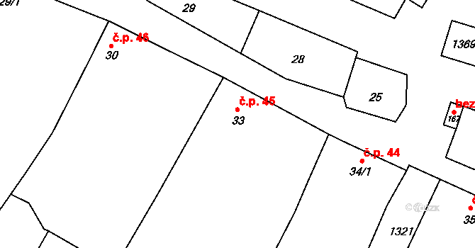 Rychtářov 45, Vyškov na parcele st. 33 v KÚ Rychtářov, Katastrální mapa