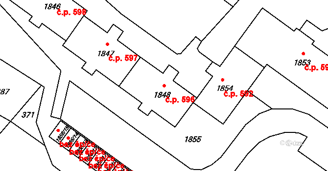 Vrbno pod Pradědem 596 na parcele st. 1848 v KÚ Vrbno pod Pradědem, Katastrální mapa