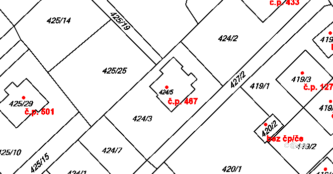 Krmelín 467 na parcele st. 424/5 v KÚ Krmelín, Katastrální mapa