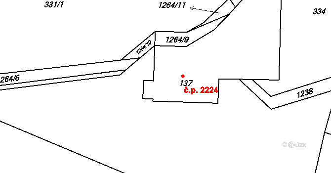 Šumperk 2224 na parcele st. 137 v KÚ Horní Temenice, Katastrální mapa