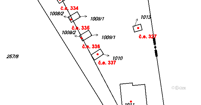 Zlenice 337, Lštění na parcele st. 1010 v KÚ Lštění, Katastrální mapa