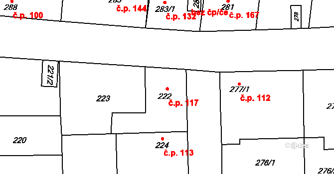 Liblice 117, Český Brod na parcele st. 222 v KÚ Liblice u Českého Brodu, Katastrální mapa