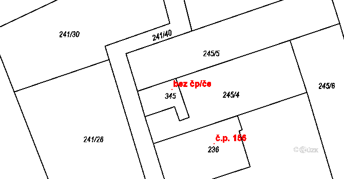 Kojetice 146966198 na parcele st. 345 v KÚ Kojetice na Moravě, Katastrální mapa