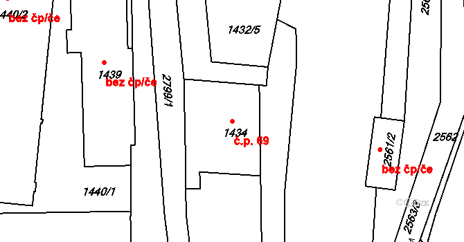 Dačice III 69, Dačice na parcele st. 1434 v KÚ Dačice, Katastrální mapa