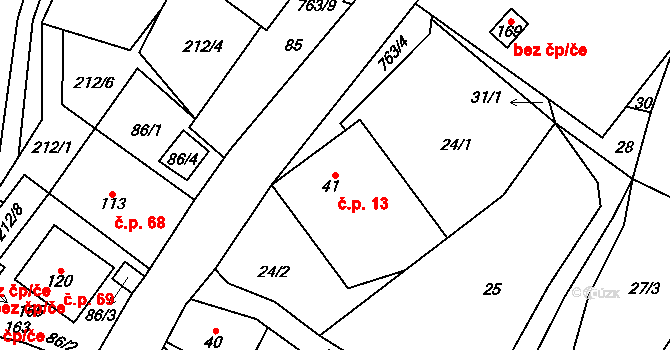 Syřenov 13 na parcele st. 41 v KÚ Syřenov, Katastrální mapa