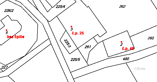 Chotovice 25 na parcele st. 3 v KÚ Chotovice, Katastrální mapa