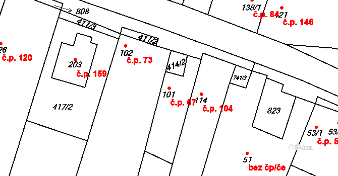 Chotěšov 67 na parcele st. 101 v KÚ Chotěšov u Vrbičan, Katastrální mapa