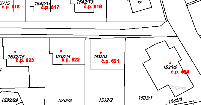 Jilemnice 621 na parcele st. 1532/13 v KÚ Jilemnice, Katastrální mapa