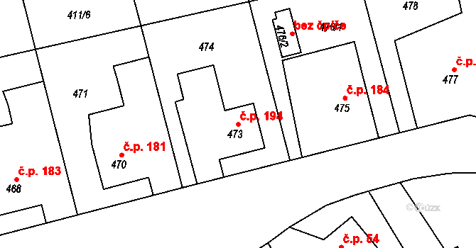 Choryně 194 na parcele st. 473 v KÚ Choryně, Katastrální mapa