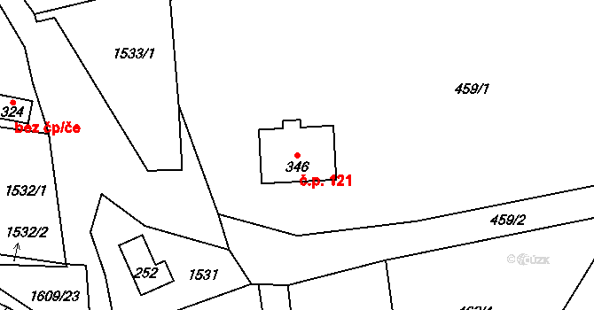 Prlov 121 na parcele st. 346 v KÚ Prlov, Katastrální mapa