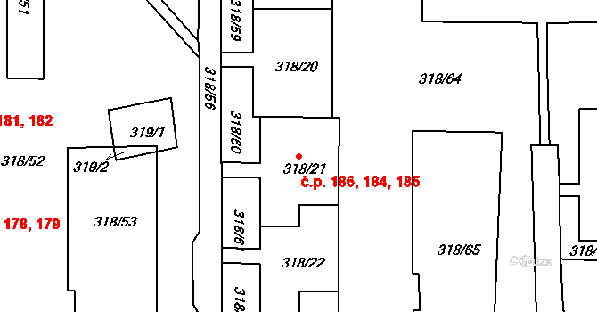 Mojžíř 184,185,186, Ústí nad Labem na parcele st. 318/21 v KÚ Mojžíř, Katastrální mapa