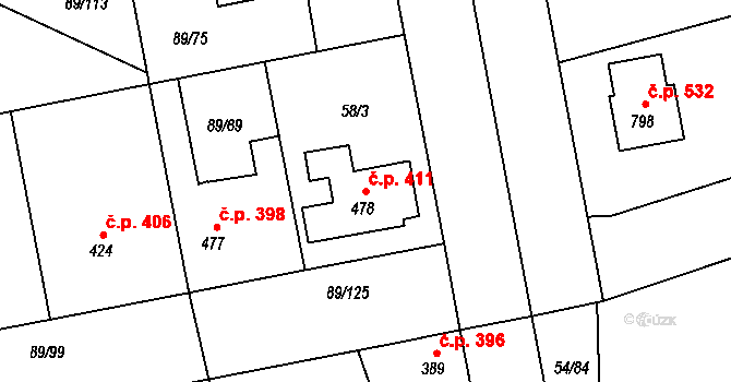 Litol 411, Lysá nad Labem na parcele st. 478 v KÚ Litol, Katastrální mapa