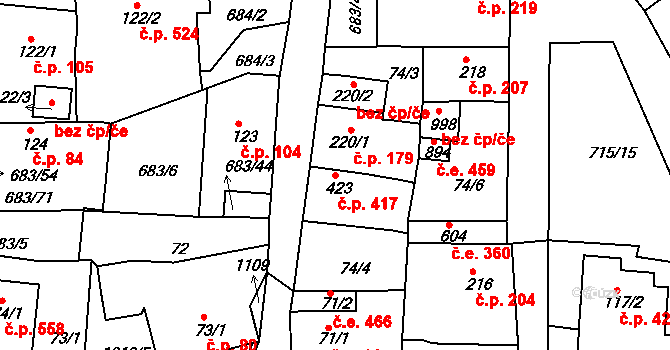 Bohosudov 417, Krupka na parcele st. 423 v KÚ Bohosudov, Katastrální mapa