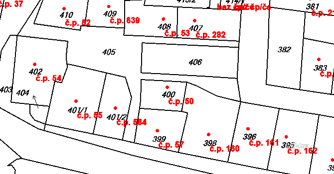Batelov 50 na parcele st. 400 v KÚ Batelov, Katastrální mapa