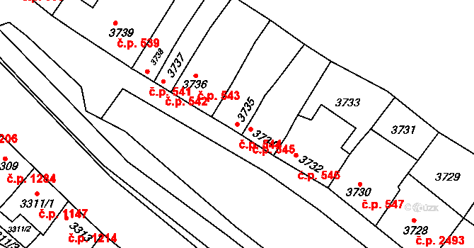 Líšeň 544, Brno na parcele st. 3735 v KÚ Líšeň, Katastrální mapa