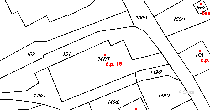 Chlebovice 16, Frýdek-Místek na parcele st. 148/1 v KÚ Chlebovice, Katastrální mapa