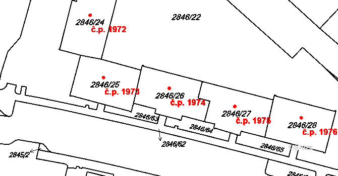 Sokolov 1974 na parcele st. 2846/26 v KÚ Sokolov, Katastrální mapa