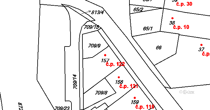 Luby 122, Klatovy na parcele st. 157 v KÚ Luby, Katastrální mapa