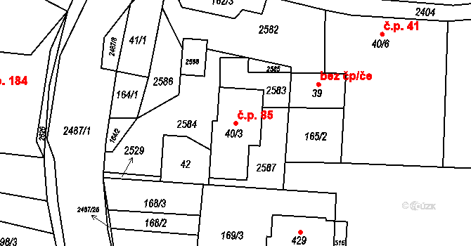Leskovec 85 na parcele st. 40/3 v KÚ Leskovec, Katastrální mapa