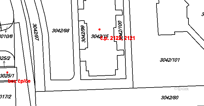 Chodov 2122, Praha na parcele st. 3042/15 v KÚ Chodov, Katastrální mapa