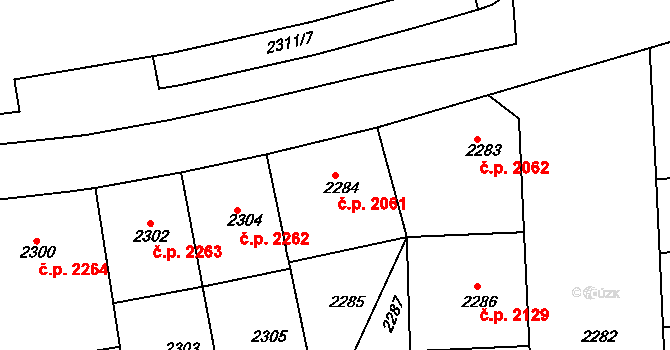 Smíchov 2061, Praha na parcele st. 2284 v KÚ Smíchov, Katastrální mapa