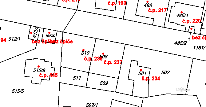 Velká Chuchle 237, Praha na parcele st. 508 v KÚ Velká Chuchle, Katastrální mapa