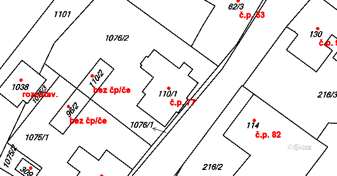 Podhůří 77, Vrchlabí na parcele st. 110/1 v KÚ Podhůří-Harta, Katastrální mapa