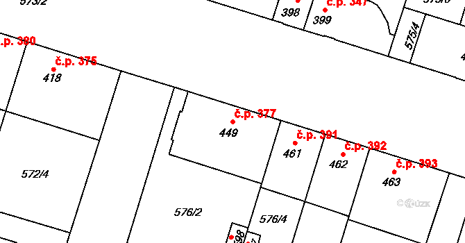 Chválkovice 377, Olomouc na parcele st. 449 v KÚ Chválkovice, Katastrální mapa