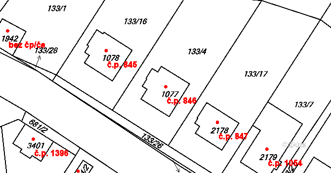 Sezimovo Ústí 846 na parcele st. 1077 v KÚ Sezimovo Ústí, Katastrální mapa