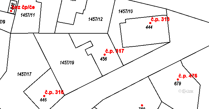 Plotiště nad Labem 317, Hradec Králové na parcele st. 456 v KÚ Plotiště nad Labem, Katastrální mapa