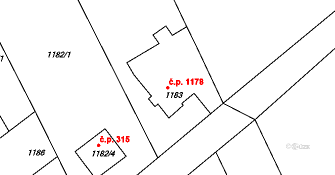 Rumburk 1 1178, Rumburk na parcele st. 1183 v KÚ Rumburk, Katastrální mapa