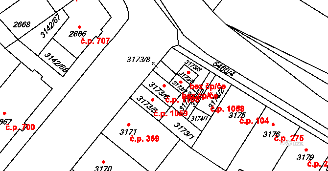 Lobzy 1108, Plzeň na parcele st. 3173/6 v KÚ Plzeň, Katastrální mapa