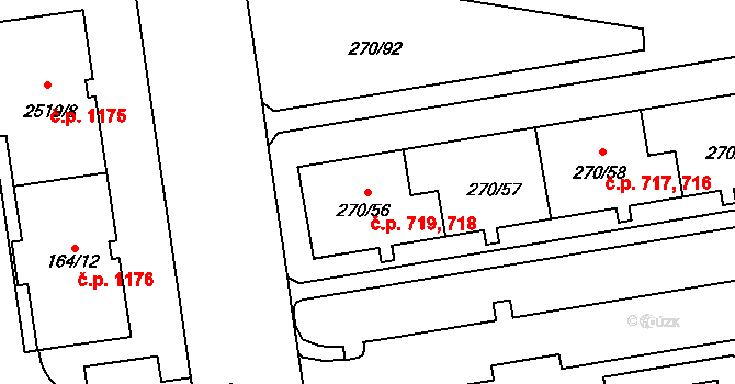 Skvrňany 718,719, Plzeň na parcele st. 270/56 v KÚ Skvrňany, Katastrální mapa