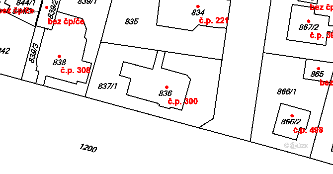 Újezd 300, Plzeň na parcele st. 836 v KÚ Újezd, Katastrální mapa