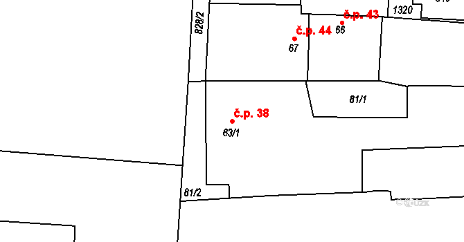 Líšťany 38 na parcele st. 63/1 v KÚ Líšťany u Cítolib, Katastrální mapa