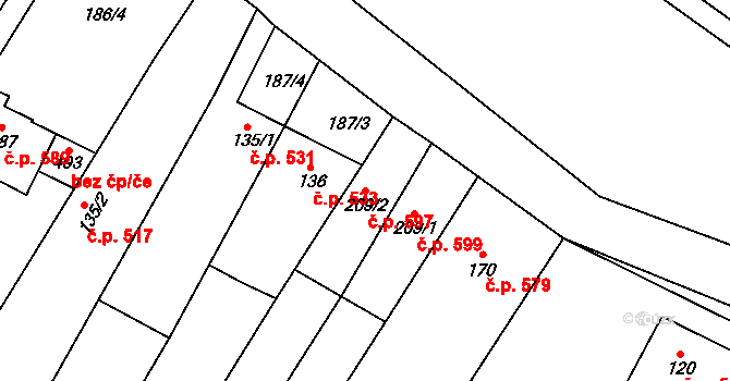 Chvalčov 597 na parcele st. 209/2 v KÚ Chvalčova Lhota, Katastrální mapa