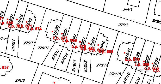 Jinonice 681, Praha na parcele st. 276/31 v KÚ Jinonice, Katastrální mapa
